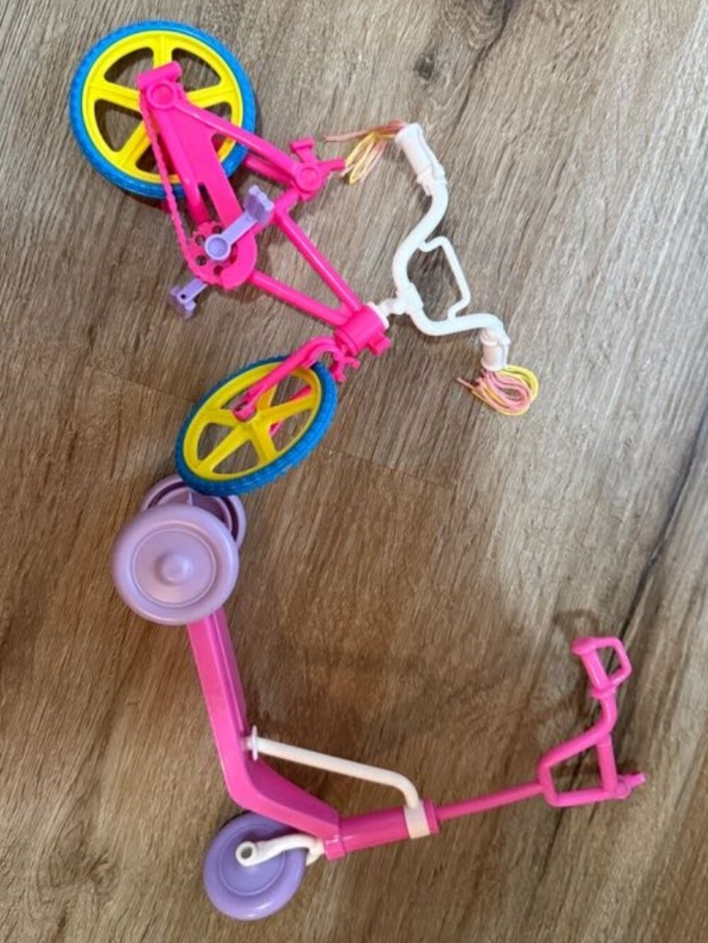Vintage Barbie Stacy on the go bicycle and Picnic Party scooter